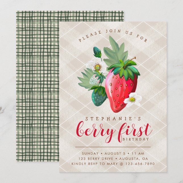 Strawberry Theme, erster Geburtstag, Kindergeburts (Vorne/Hinten)