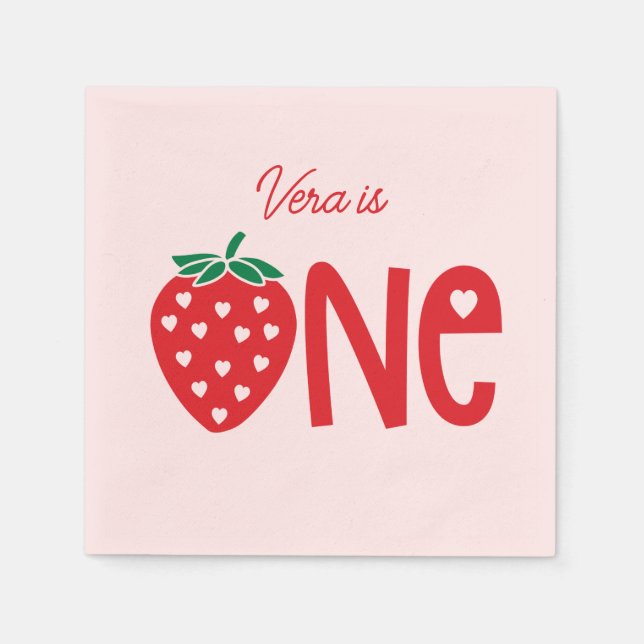 Strawberry Theme First Birthday Paper Serviette (Vorderseite)