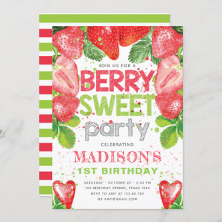 Strawberry Theme Geburtstag Niedlich Einladung