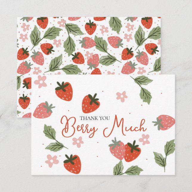 Strawberry Theme Girl Birthday Dankeskarte (Vorne/Hinten)