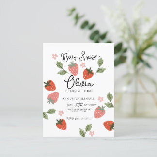 Strawberry Theme Girl Birthday Party Postkarte