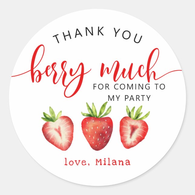 Strawberry Theme Girl Birthday Party Runder Aufkleber (Vorderseite)
