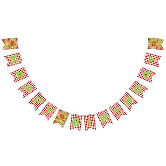 Strawberry Theme Happy Birthday Wimpelkette (Alle)