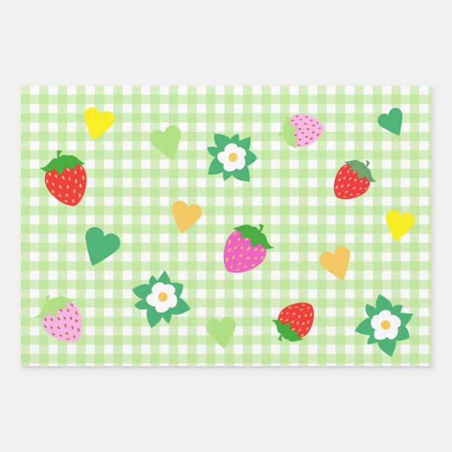 Strawberry Themed Birthday Party Geschenkpapier Set (Vorderseite)