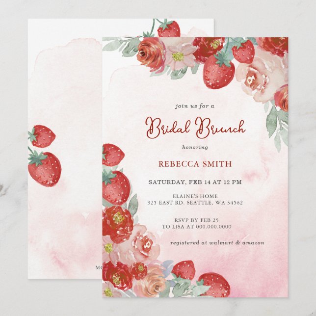 Strawberry Themed Bridal Brunch Party Einladung (Vorne/Hinten)