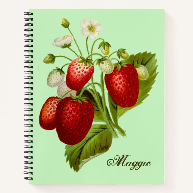 Strawberry Themed Spiral Notebook Personalisiert Notizbuch (Vorderseite)