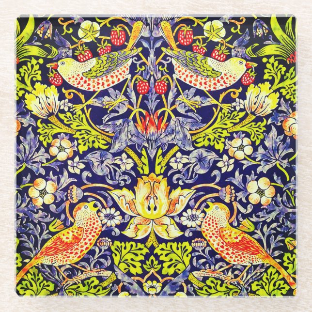 Strawberry Thief Birds William Morris Glasuntersetzer (Vorderseite)
