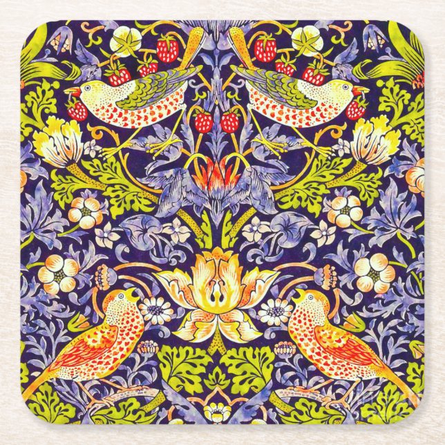 Strawberry Thief Birds William Morris Rechteckiger Pappuntersetzer (Vorderseite)