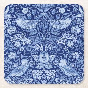 Strawberry Thief Blue Monotone, William Morris Rechteckiger Pappuntersetzer