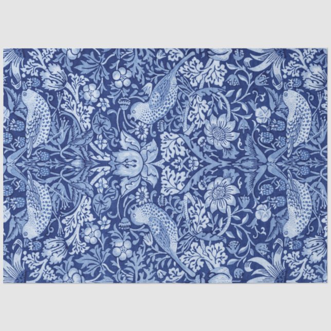 Strawberry Thief Blue Monotone, William Morris Seidenpapier (Vorderseite)