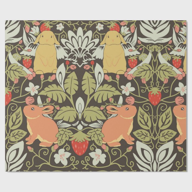 Strawberry thief Bunnies pattern Geschenkpapier (Flach)