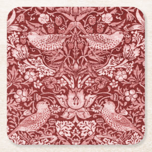 Strawberry Thief Maroon, William Morris Rechteckiger Pappuntersetzer