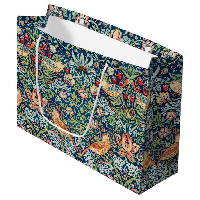 Strawberry Thief, William Morris große Geschenktas Geschenktüte (Vorderseite Schrägansicht)