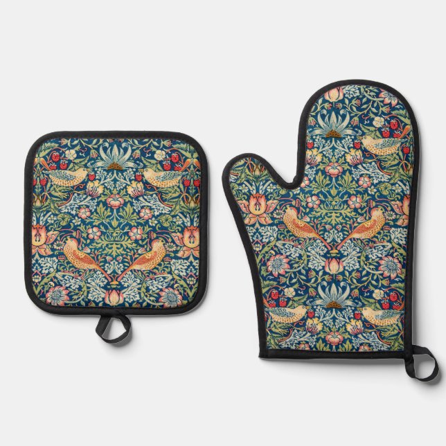 Strawberry Thief, William Morris Ofenhandschuh & Topflappen-Set (Vorderseite)