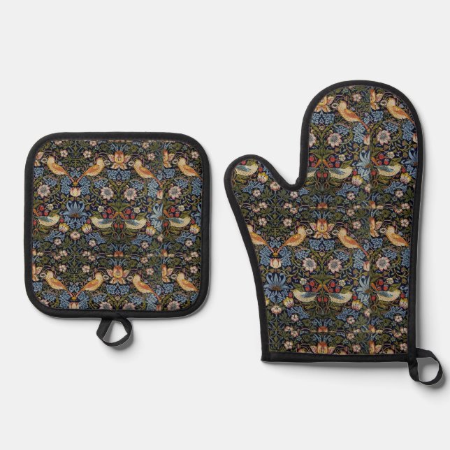 Strawberry Thief William Morris Ofenhandschuh & Topflappen-Set (Vorderseite)
