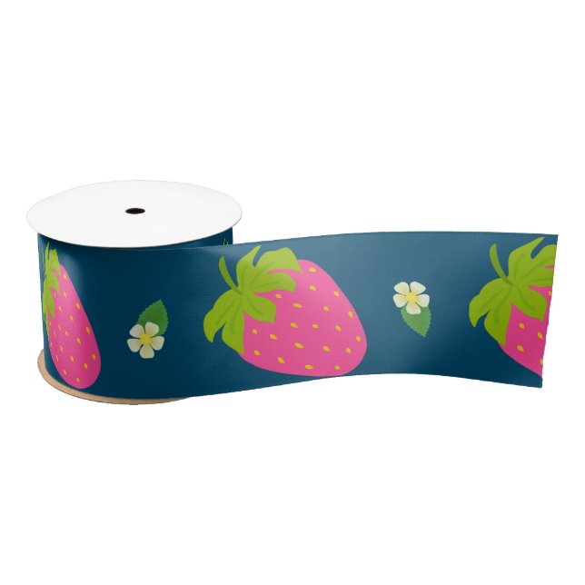 Strawberry Turquoise Blue Satinband (Spule)