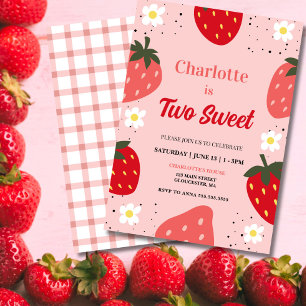 Strawberry Two Sweet Birthday Party Einladung
