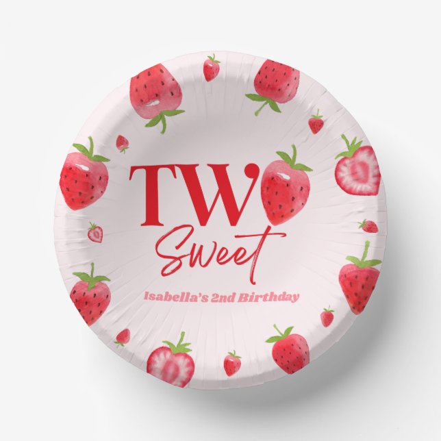 Strawberry Two Sweet Pink Red 2. Geburtstag Party Pappteller (Vorderseite)