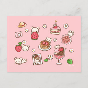 Strawberry und Bär Lecky Kawaii Niedliche Leckerei Postkarte