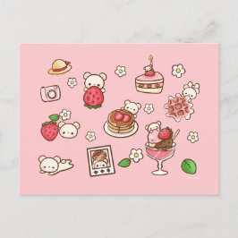 Strawberry und Bär Lecky Kawaii Niedliche Leckerei Postkarte