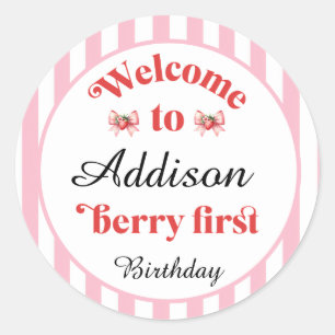 Strawberry und Bogen Berry Erster Geburtstag Runder Aufkleber