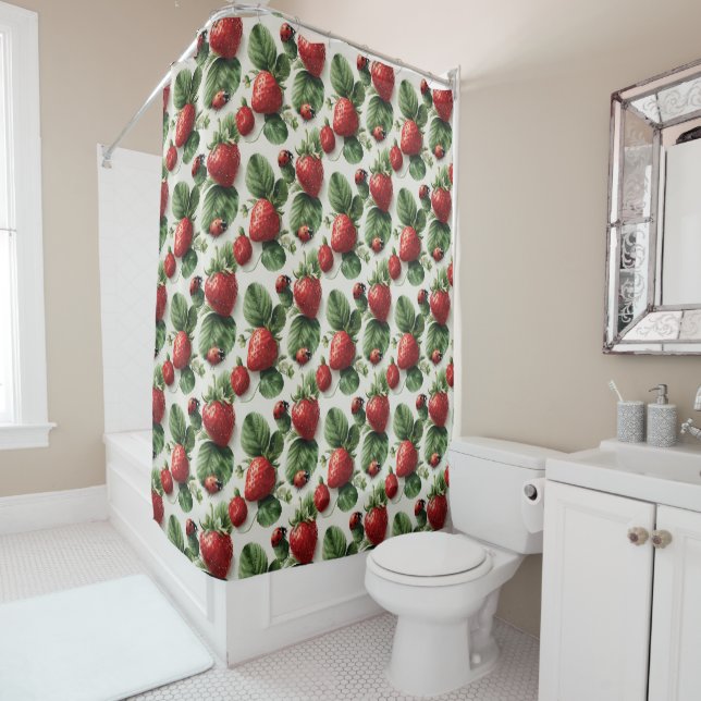 Strawberry und Ladybug Seamless Pattern Duschvorhang (Beispiel)