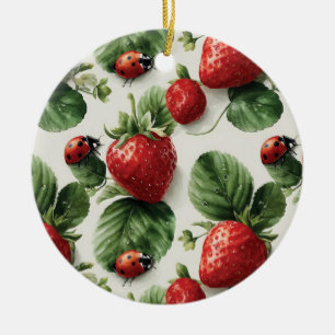 Strawberry und Ladybug Seamless Pattern Keramik Ornament