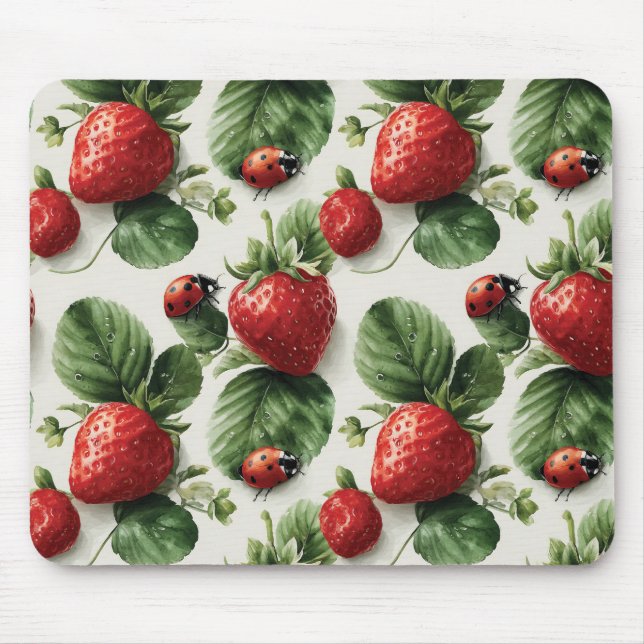 Strawberry und Ladybug Seamless Pattern Mousepad (Vorne)