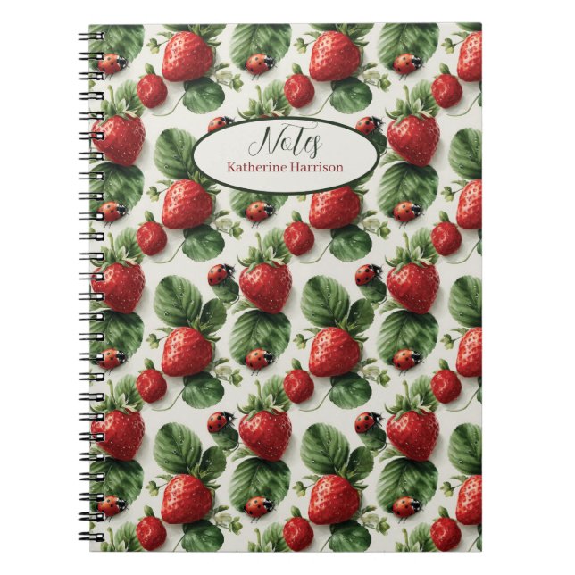 Strawberry und Ladybug Seamless Pattern Notizblock (Vorderseite)