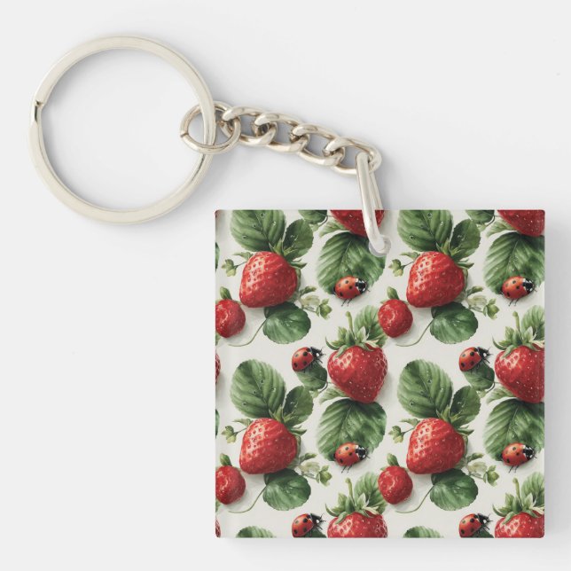 Strawberry und Ladybug Seamless Pattern Schlüsselanhänger (Vorderseite)