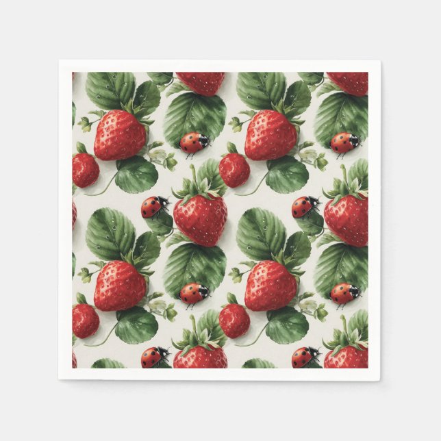 Strawberry und Ladybug Seamless Pattern Serviette (Vorderseite)