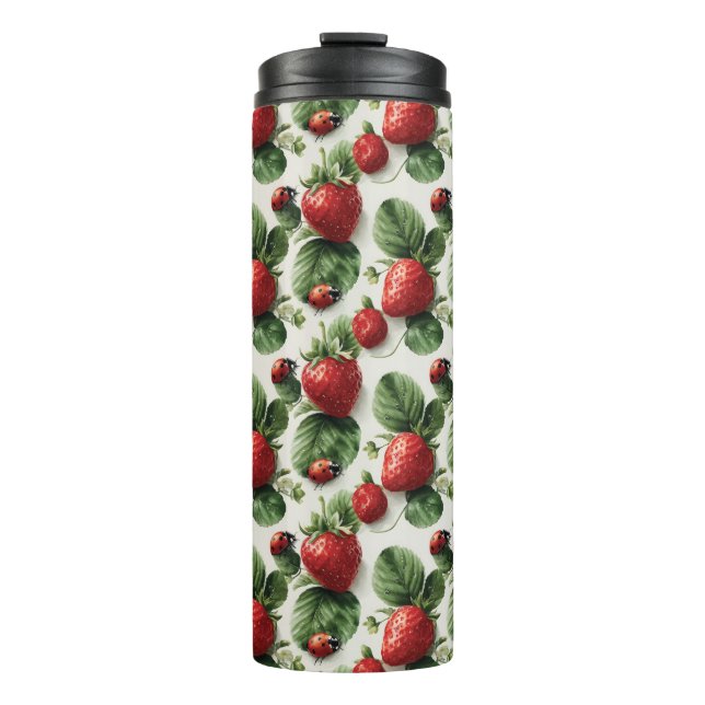 Strawberry und Ladybug Seamless Pattern Thermosbecher (Vorderseite)