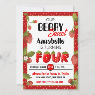 Strawberry Vierte Geburtstagsparty Einladung