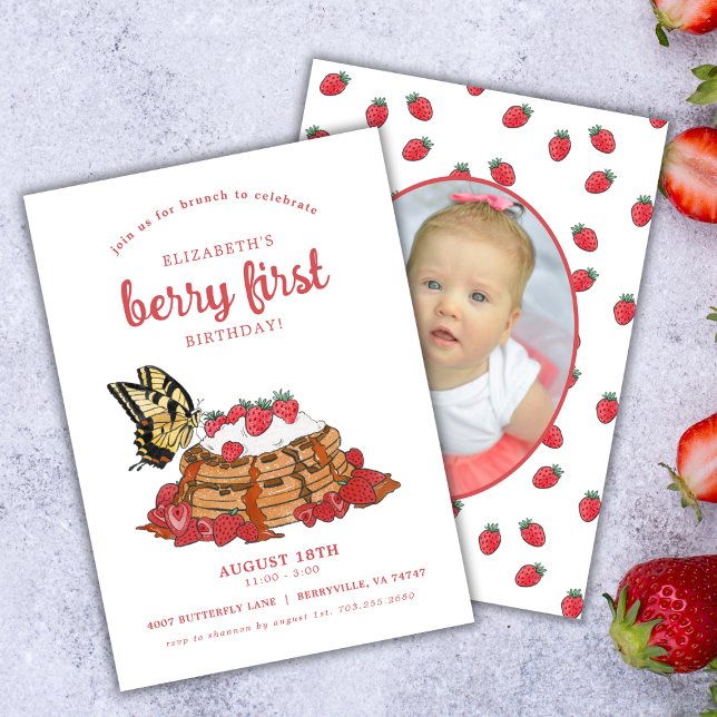 Strawberry Waffles Brunch | Berry First Birthday Einladung (Von Creator hochgeladen)