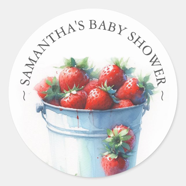 Strawberry Watercolor Babydusche Runder Aufkleber (Vorderseite)