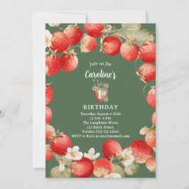 Strawberry Watercolor Berry First Girls Birthday Einladung