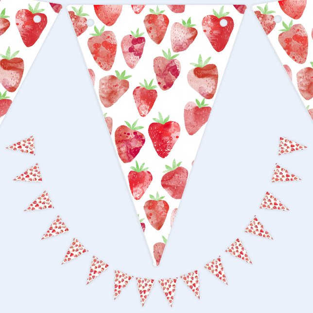 Strawberry Watercolor Party Wimpelkette (Strawberry watercolor party bunting flag decor)