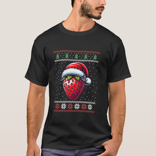 Strawberry Weihnachtsmannmütze Ugly Christmas Weih T-Shirt (Vorderseite)