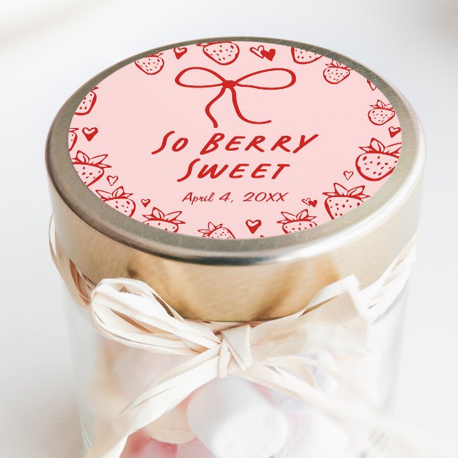 Strawberry Whimsical Coquette Bow Girls Geburtstag Runder Aufkleber (Von Creator hochgeladen)