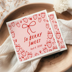 Strawberry Whimsical Coquette Bow Girls Geburtstag Serviette