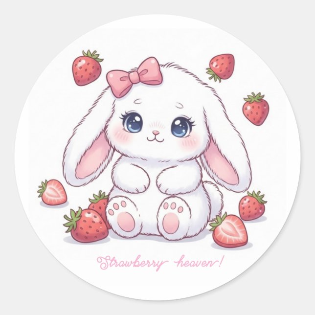 Strawberry Wonderland Bunny - Anime Style Kawaii  Runder Aufkleber (Vorderseite)
