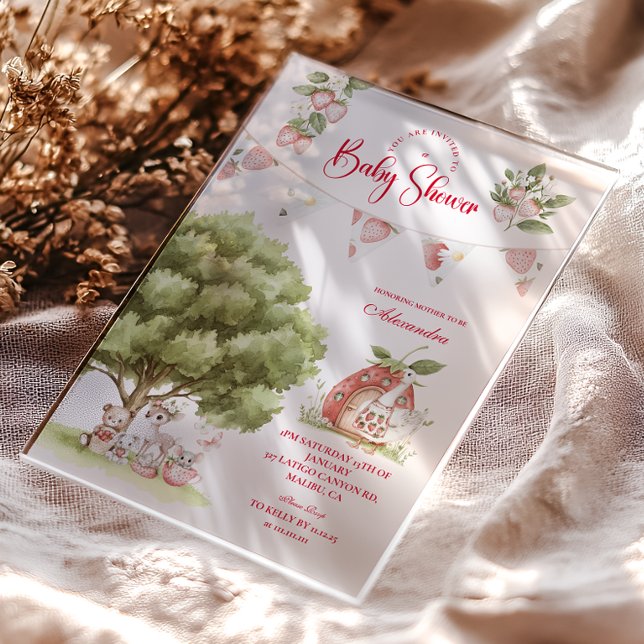 Strawberry Woodland Baby Shower Acryleinladungen (Von Creator hochgeladen)