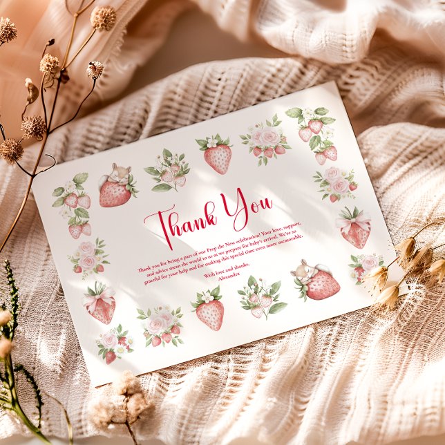 Strawberry Woodland Baby Shower Dankeskarte (Von Creator hochgeladen)