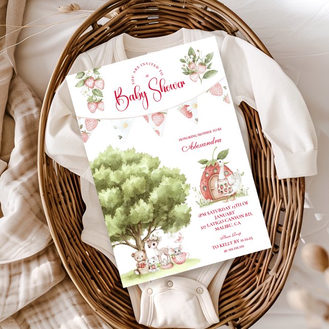 Strawberry Woodland Baby Shower Einladung (Von Creator hochgeladen)
