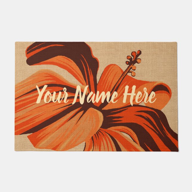 Streaky Hawaiian One Hibiskus Orange Monogram Fußmatte (Vorderseite)