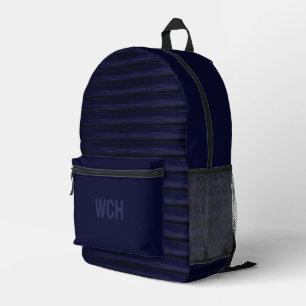 Streaky Royal Blue und Black Strip und Name Bedruckter Rucksack