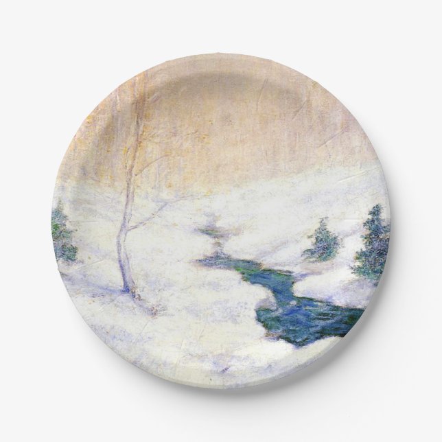 Stream in einer Schneewinterlandschaft (Weihnachts Pappteller (Vorderseite)