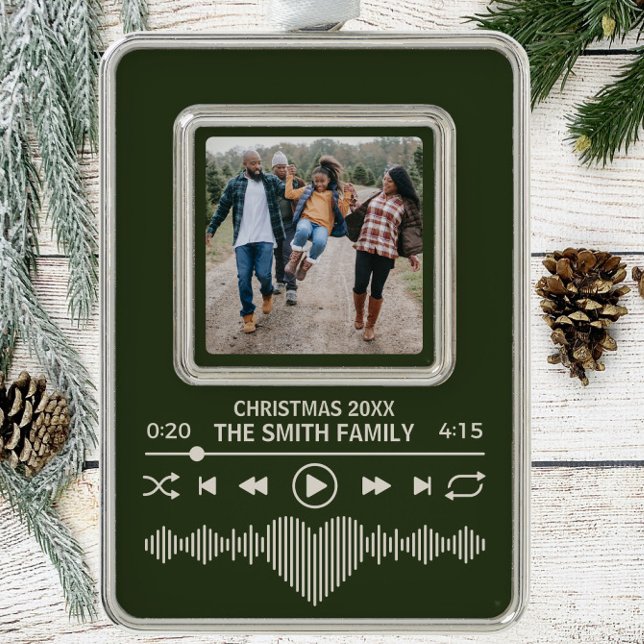 Streaming Music Player Green Foto Holiday Rahmen-Ornament Silber (streaming music player christmas ornament)