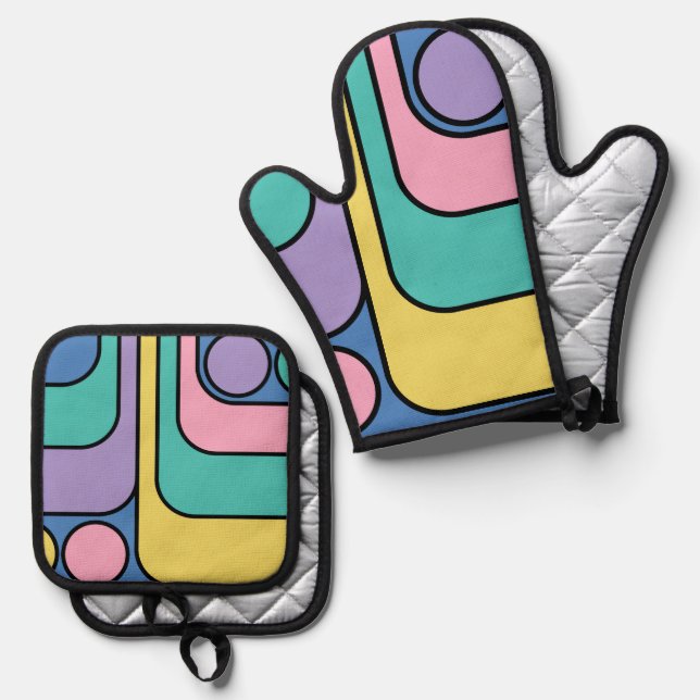 Streamline Moderne Retro Style Geometric Design Ofenhandschuh & Topflappen-Set (Vorderseite/Rückseite)