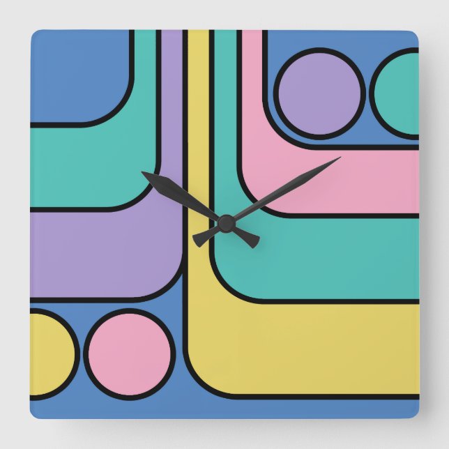 Streamline Moderne Retro Style Geometric Design Quadratische Wanduhr (Vorderseite)